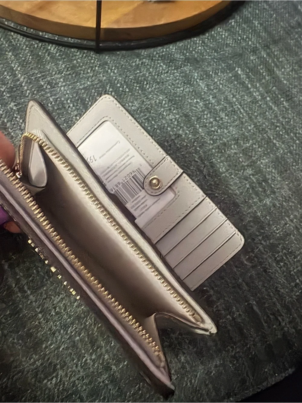 kate spade Metallic Silver Compact Wallet with Gold Logo
